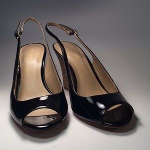 Ann Taylor Black Patent Slingback Wedge 8.5